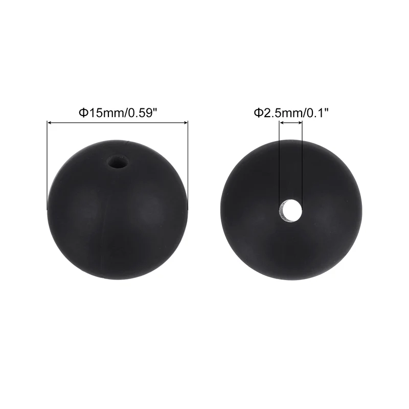 50Pcs 15mm Silicone Beads, Round Loose Rubber Bead for DIY (Black)