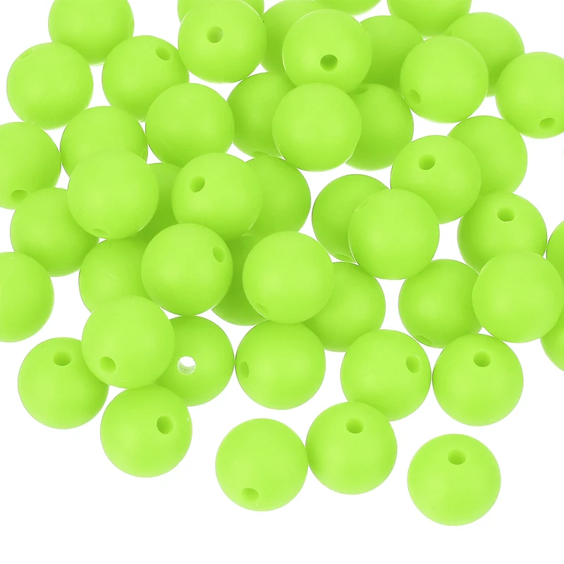 50Pcs 9mm Silicone Beads, Round Loose Rubber Bead for DIY (Fluorescent Green)