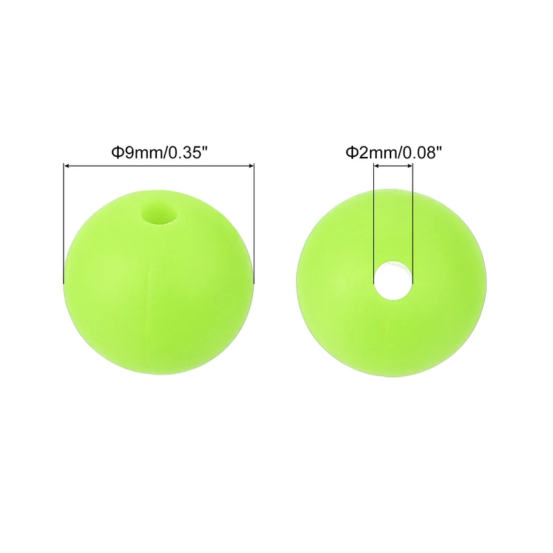 50Pcs 9mm Silicone Beads, Round Loose Rubber Bead for DIY (Fluorescent Green)