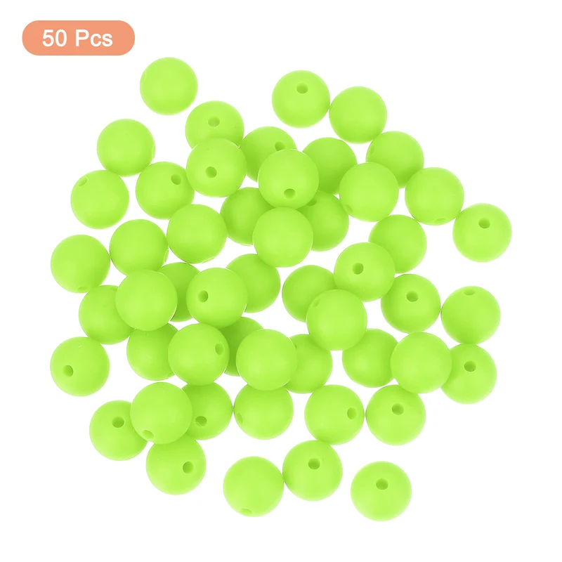 50Pcs 9mm Silicone Beads, Round Loose Rubber Bead for DIY (Fluorescent Green)