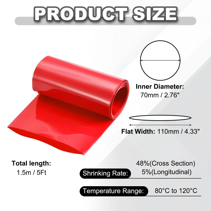 Battery Wrap, Heat Shrink Tubing, 110mm Flat Width 70mm ID, Red