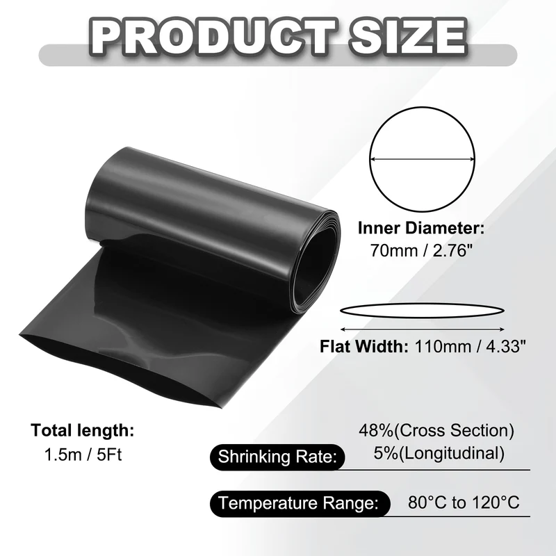 Battery Wrap, Heat Shrink Tubing, 110mm Flat Width 70mm ID, Black
