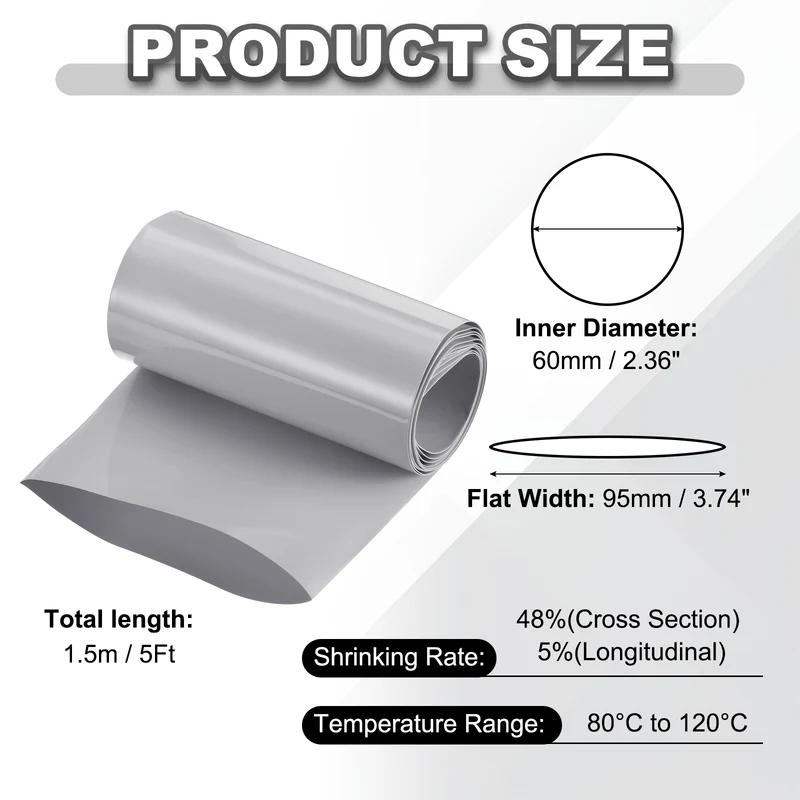Battery Wrap, Heat Shrink Tubing, 95mm Flat Width 60mm ID, Gray
