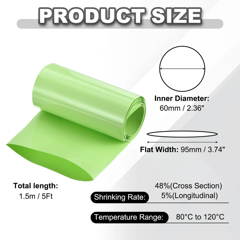 Battery Wrap, Heat Shrink Tubing, 95mm Flat Width 60mm ID, Fruit Green