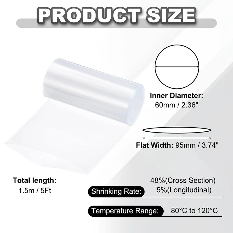 Battery Wrap, Heat Shrink Tubing, 95mm Flat Width 60mm ID, Transparent