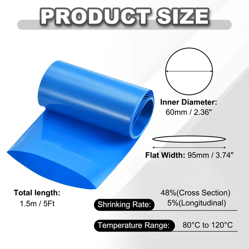 Battery Wrap, Heat Shrink Tubing, 95mm Flat Width 60mm ID, Blue