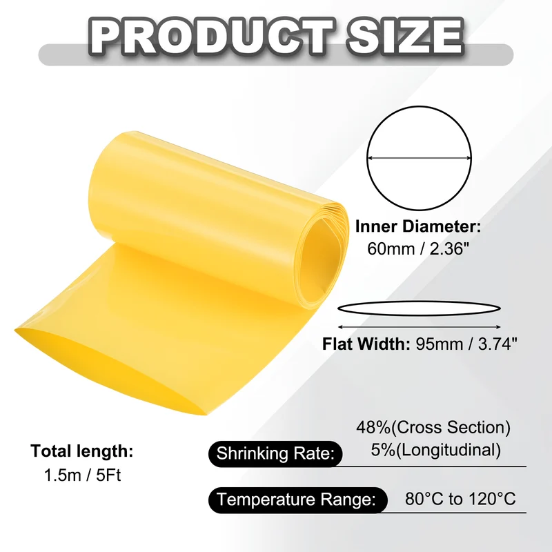 Battery Wrap, Heat Shrink Tubing, 95mm Flat Width 60mm ID, Yellow