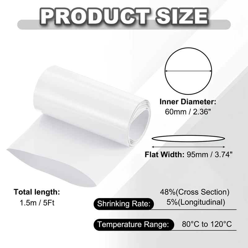 Battery Wrap, Heat Shrink Tubing, 95mm Flat Width 60mm ID, White