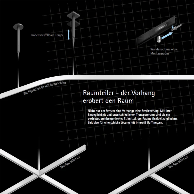 Interstil Raumteiler-System – moderne Innenlauf-Gardinenschiene nach Maß biegbar