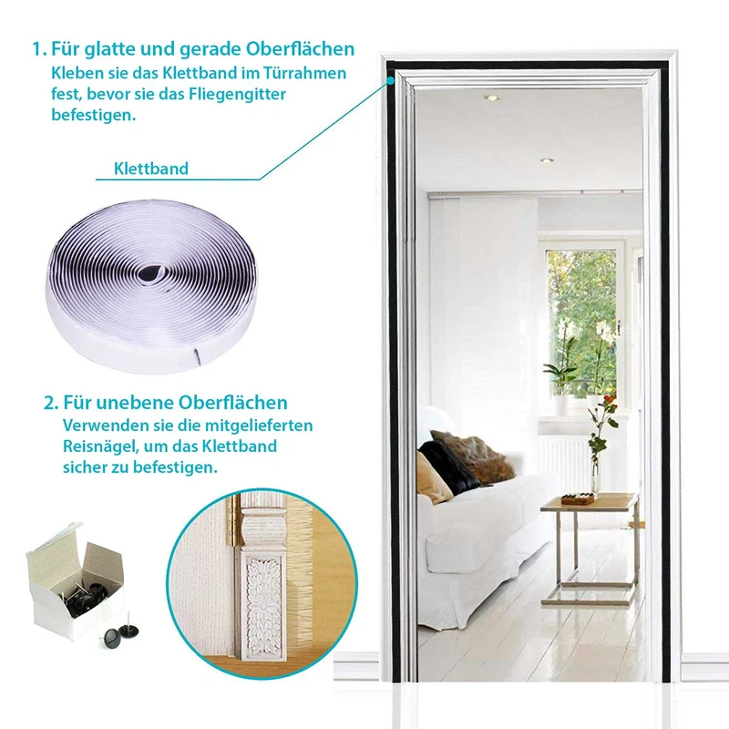 Magnet Tür Fliegengitter Insektenschutz HxB 210x90 cm Schwarz Ideal für Balkontür Kellertür Terassentür Einfache Klebemontage Haustiergeeignet Kinderfreundlich 20190724