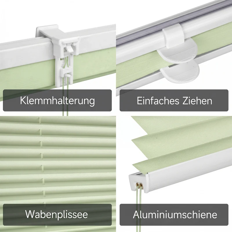 Sekey Plissee ohne Bohren Grün – Klemmfix Faltrollo blickdicht, Lichtschutz Plissee für Fenster & Tür mit Klemmträger