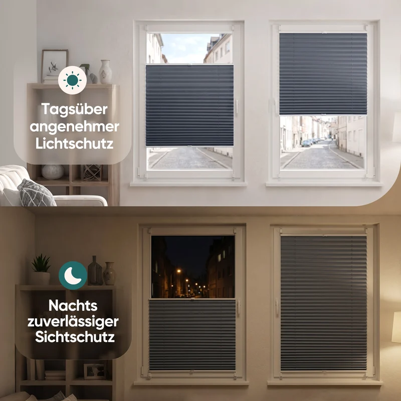 Sekey Plissee ohne Bohren Klemmfix – Lichtschutz & Sichtschutz für Fenster und Tür | Dunkelgrau