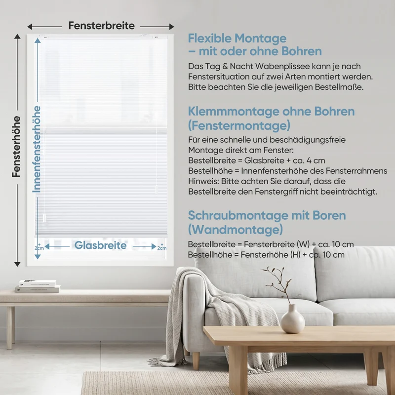 Sekey Wabenplissee Day & Night – Verdunkelung ohne Bohren, verspannt, Lichtschutz & Energiesparend