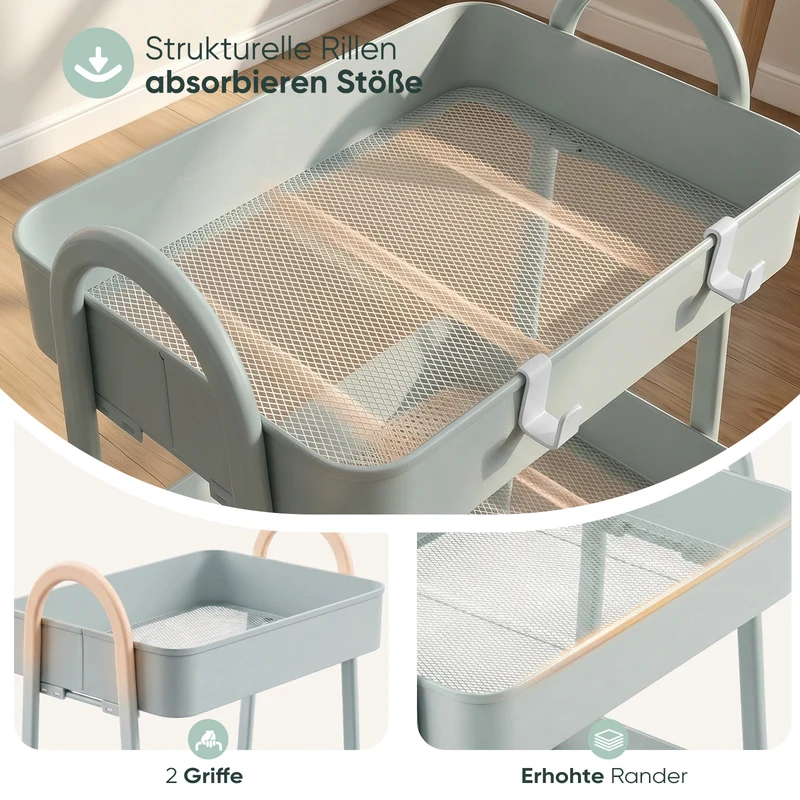 Sekey Rollwagen Küche 30 cm – Schmaler Servierwagen aus Metall mit Rollen, 3 Ablagen, 2 Metallkörben & 4 Haken