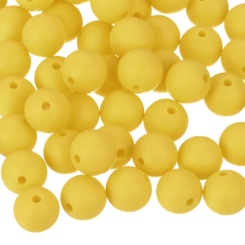 50Pcs 9mm Silicone Beads, Round Loose Rubber Bead for DIY (Dark Yellow)