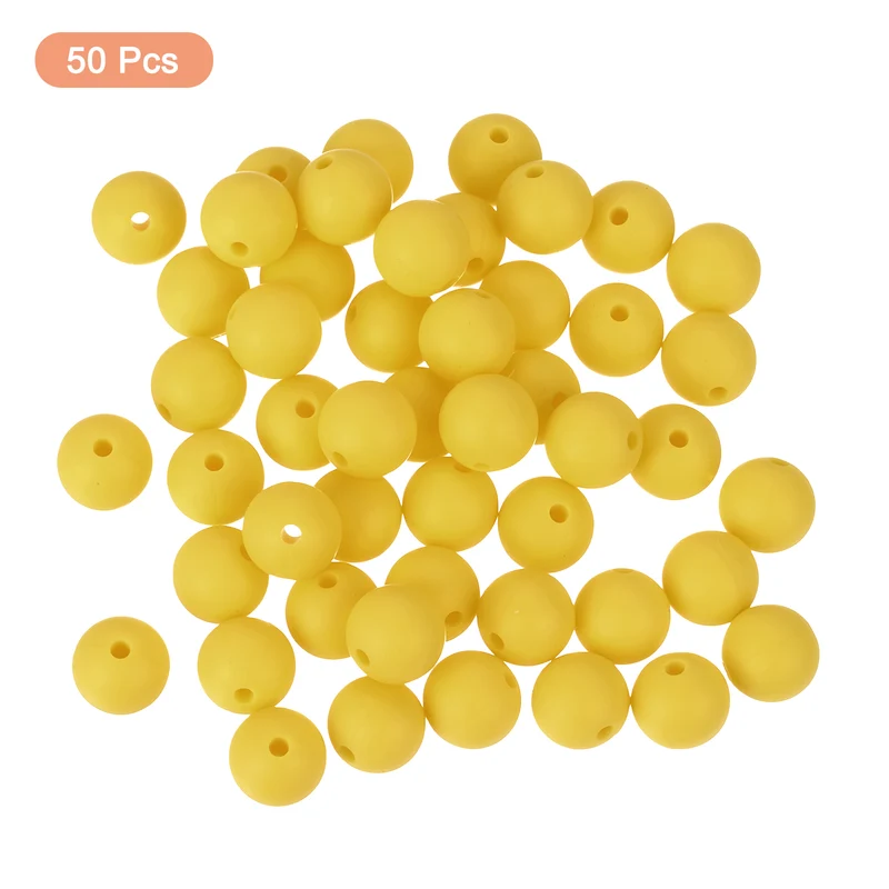 50Pcs 9mm Silicone Beads, Round Loose Rubber Bead for DIY (Dark Yellow)