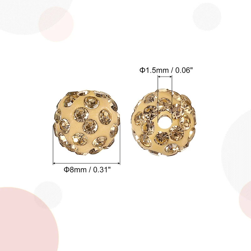 100Pcs 8mm Rhinestone Clay Beads, Polymer Clay Crystal Bead (Crystal Yellow)