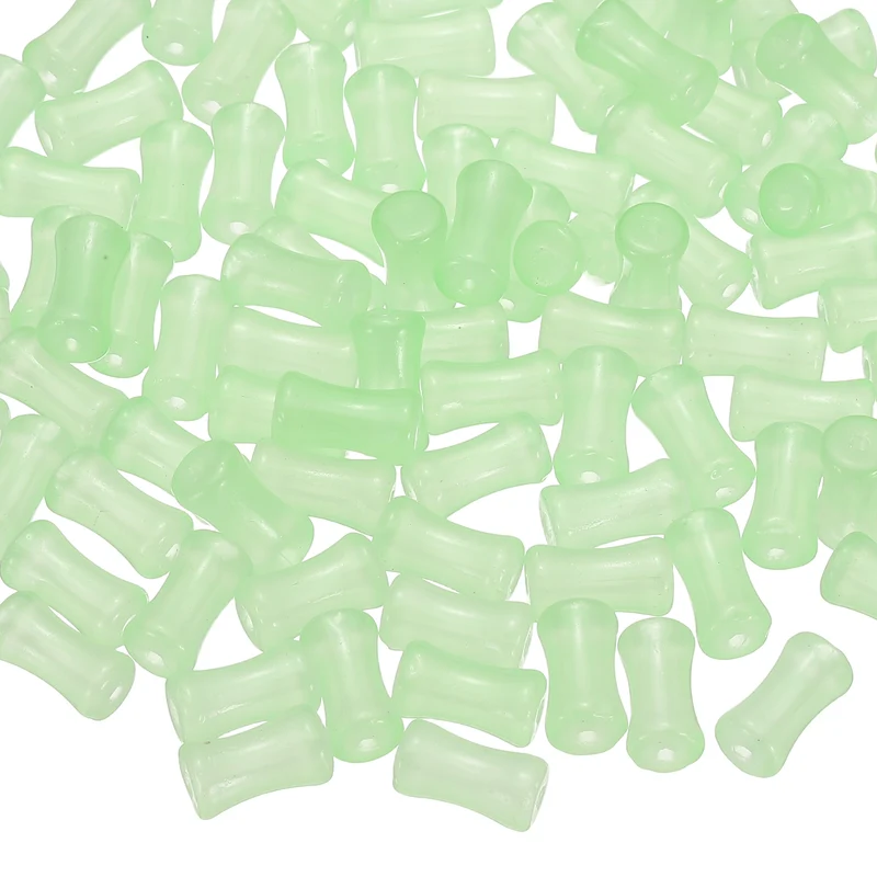 100 Pcs Glass Tube Beads, 6x12mm Bamboo Stick Tube Beads, Light Green