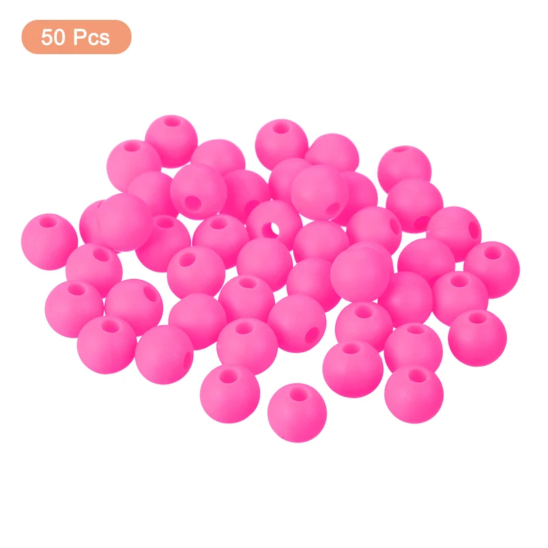 50Pcs 6mm Silicone Beads, Round Loose Rubber Bead for DIY (Rose Red)