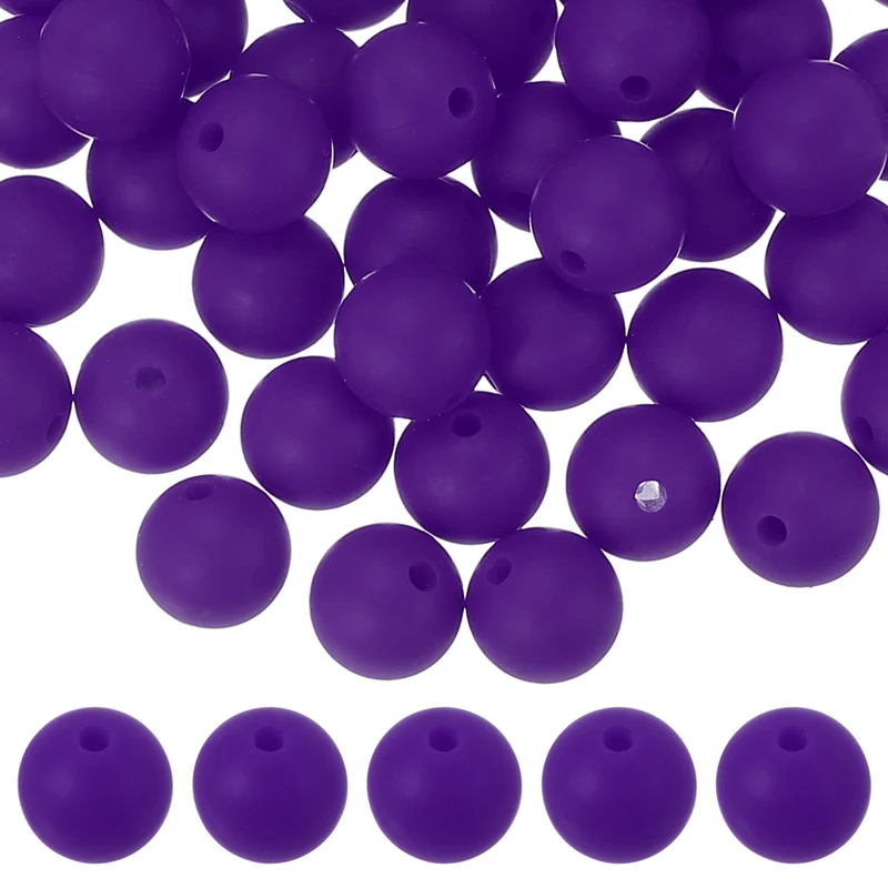 60 Pcs Silicone Beads, 9mm Bulk Beads for Keychain Making, Dark Purple