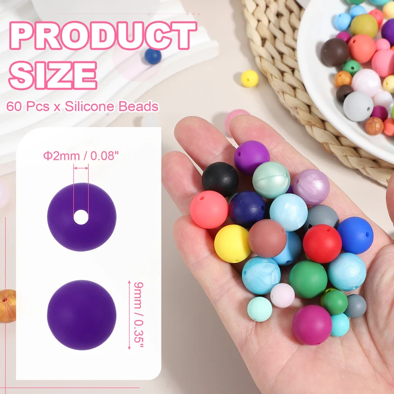 60 Pcs Silicone Beads, 9mm Bulk Beads for Keychain Making, Dark Purple