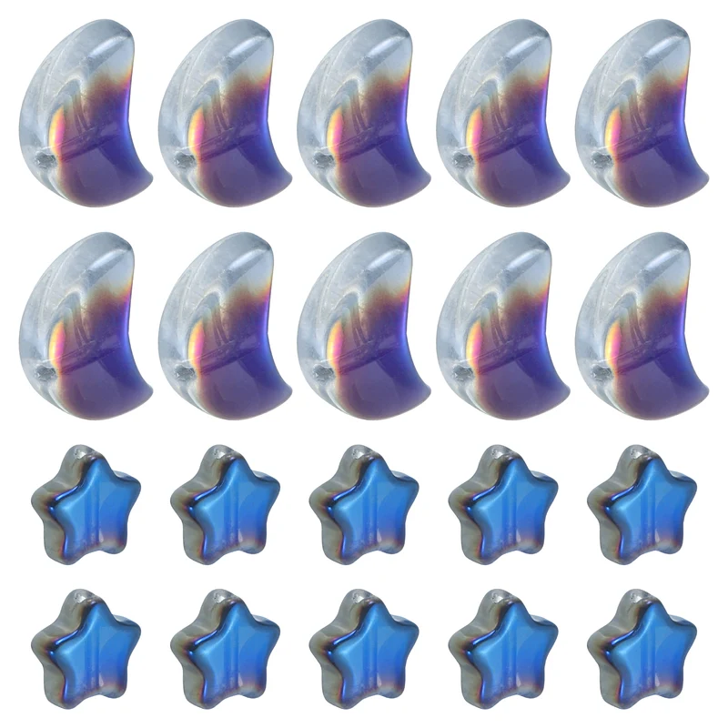 60Pcs Star Moon Shaped Beads, 2 Style Acrylic Spacer Beads Blue Purple