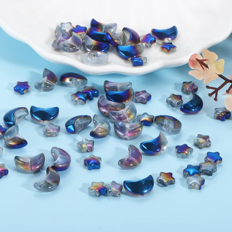 60Pcs Star Moon Shaped Beads, 2 Style Acrylic Spacer Beads Blue Purple