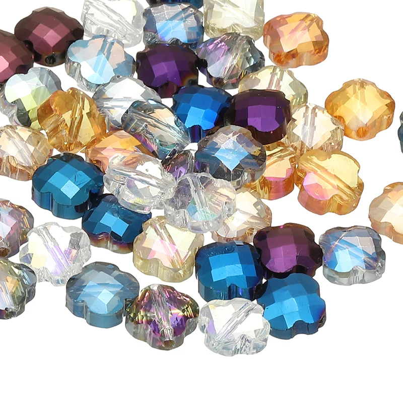 Glass Beads, 50 Pcs 8mm Shamrock Charm Transparent Crystal Glass Beads Clear Jewelry Making Supplies for Bracelets DIY Crafts, Mixed Color