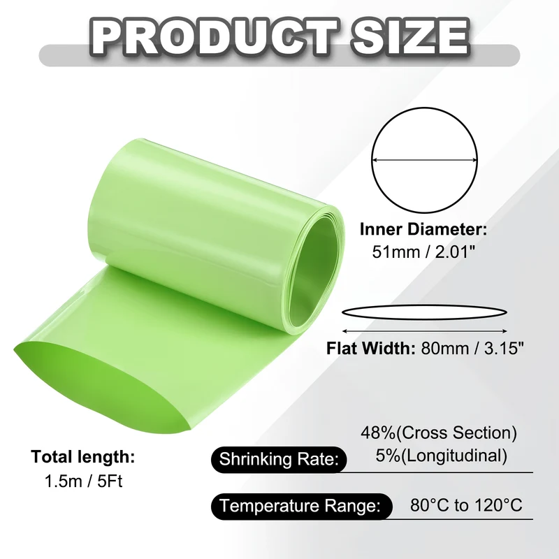 Battery Wrap, Heat Shrink Tubing, 80mm Flat Width 51mm ID, Fruit Green