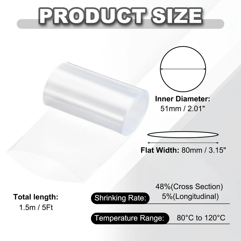 Battery Wrap, Heat Shrink Tubing, 80mm Flat Width 51mm ID, Transparent