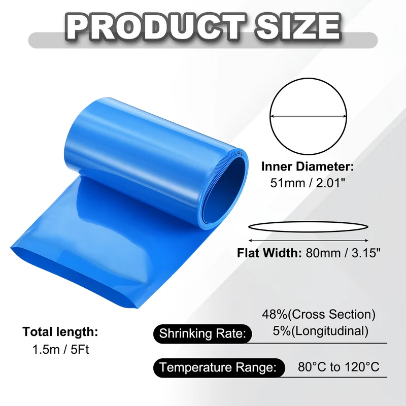 Battery Wrap, Heat Shrink Tubing, 80mm Flat Width 51mm ID, Blue