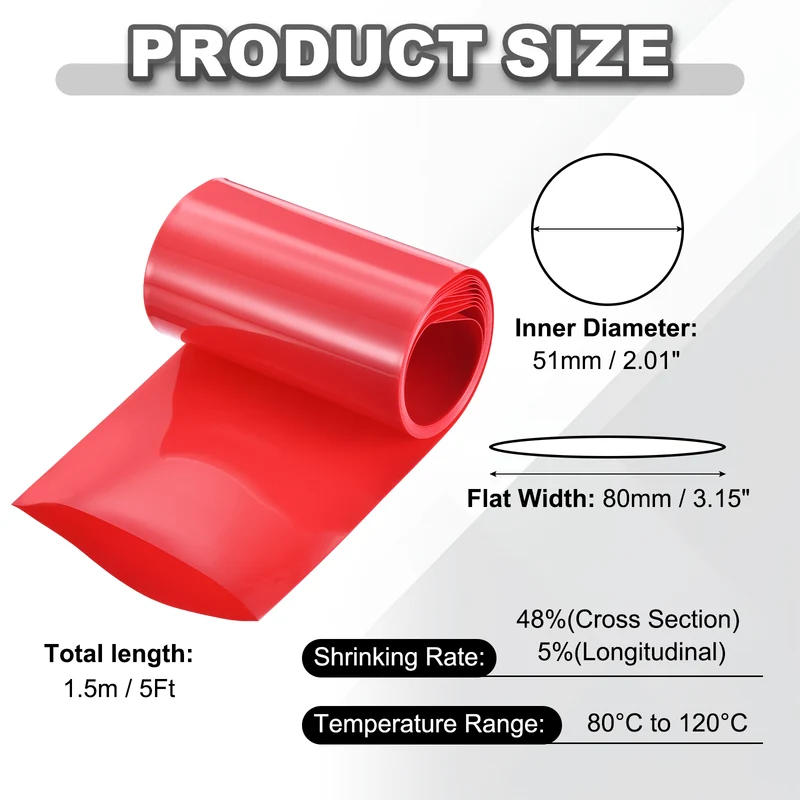 Battery Wrap, Heat Shrink Tubing, 80mm Flat Width 51mm ID, Red