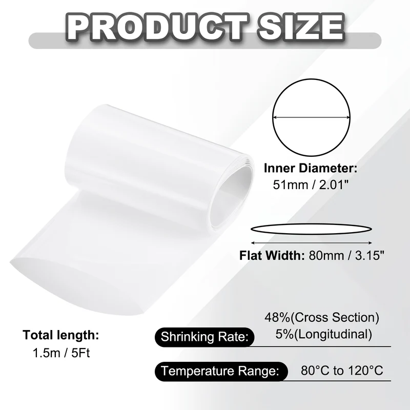 Battery Wrap, Heat Shrink Tubing, 80mm Flat Width 51mm ID, White