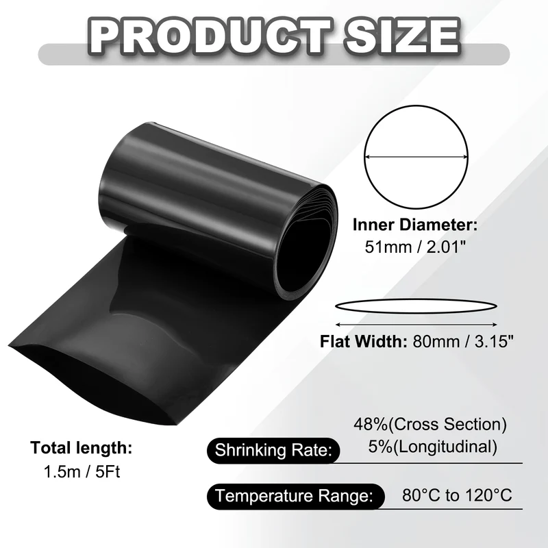 Battery Wrap, Heat Shrink Tubing, 80mm Flat Width 51mm ID, Black