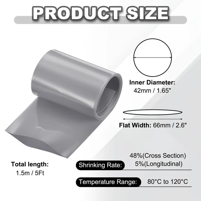 Battery Wrap, Heat Shrink Tubing, 66mm Flat Width 42mm ID, Gray