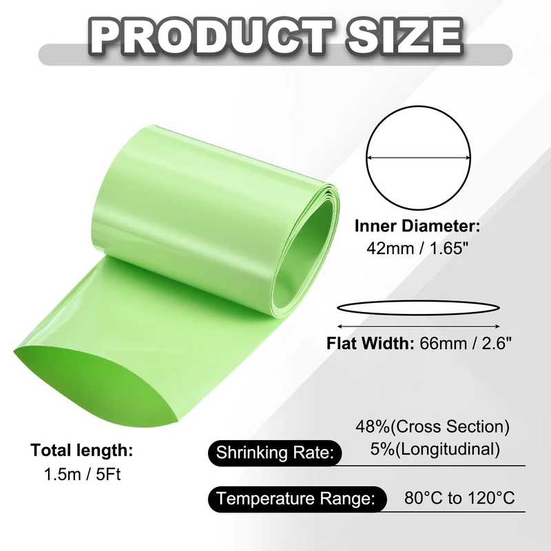 Battery Wrap, Heat Shrink Tubing, 66mm Flat Width 42mm ID, Fruit Green