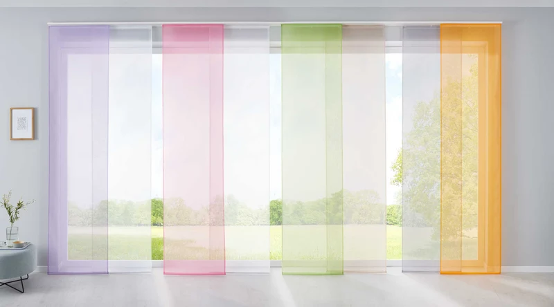 2er Set Schiebegardinen Flächenvorhänge Vorhang Gardine Schiebe Komplett mit Paneelwagen Beschwerungsstange 85589N2