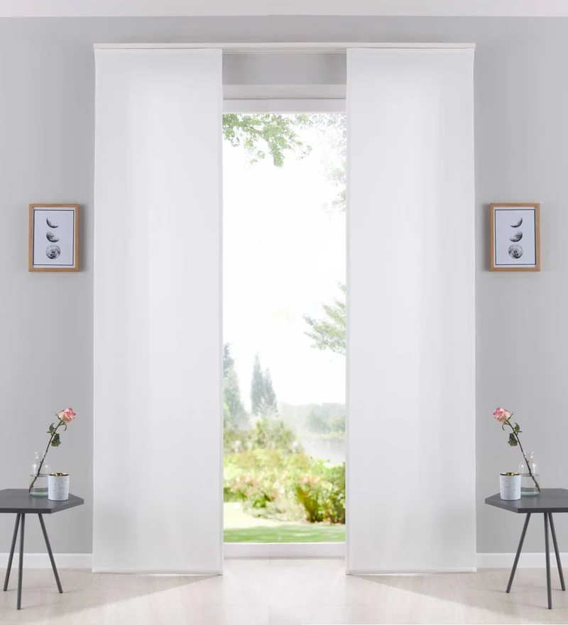 2er Pack Flächenvorhänge Schiebegardinen »PALERMO« komplett Set Cationic blickdicht Leinen Optik natura seidenmatt Landhaus Stil 204411-2