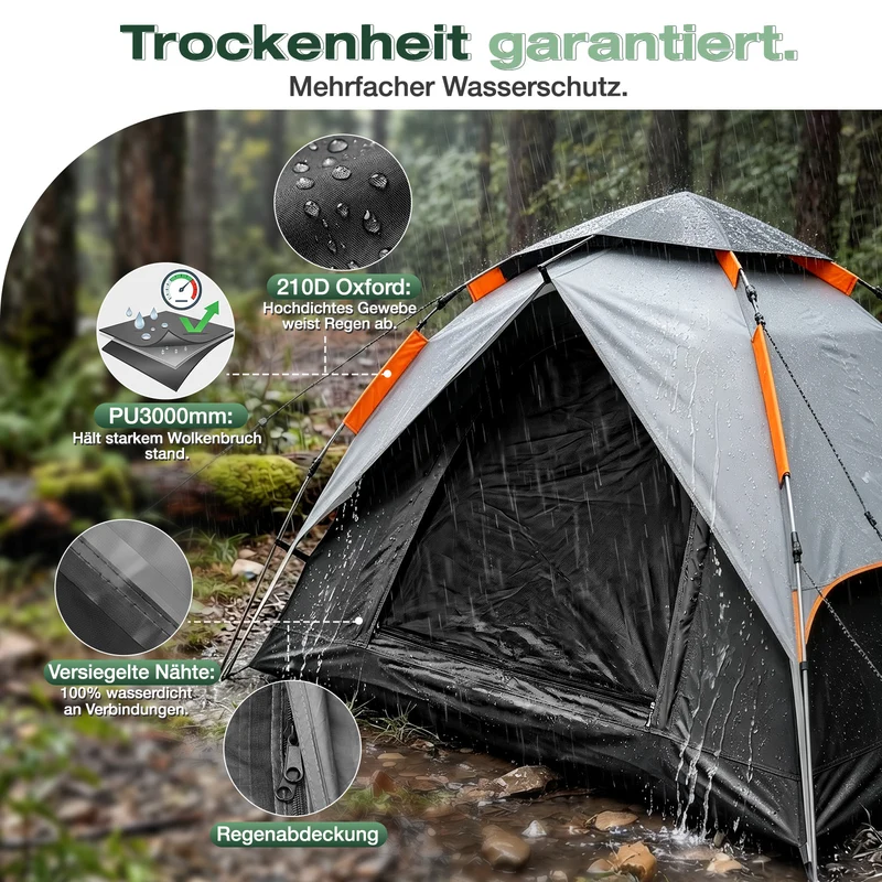 Sekey 2-Personen Kuppelzelt mit Hydraulik Pop-up System – Campingzelt wasserdicht PU3000+, UV50+ Schutz, 2-in-1 Strand- & Outdoor-Zelt, leicht & schnell aufgebaut