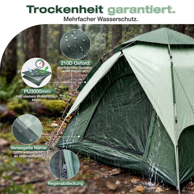 Sekey 2-Personen Kuppelzelt mit Hydraulik Pop-up System – Campingzelt wasserdicht PU3000+, UV50+ Sonnenschutz, 2-in-1 Strand- & Outdoor-Zelt mit Tragetasche