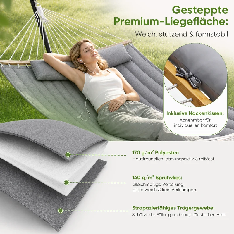 Sekey Hängemattengestell mit Doppelhängematte – Hängematte mit Gestell für 2 Personen, mit Kissen, bis 200 kg belastbar, für Garten, Balkon & Outdoor