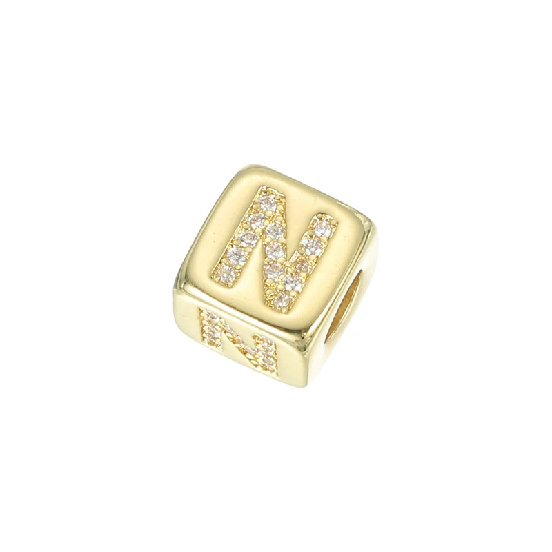 Rhinestone Letters Cube Beads, 26 Letters Dice Charm Alphabet N