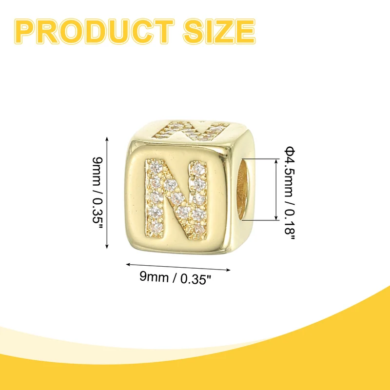 Rhinestone Letters Cube Beads, 26 Letters Dice Charm Alphabet N