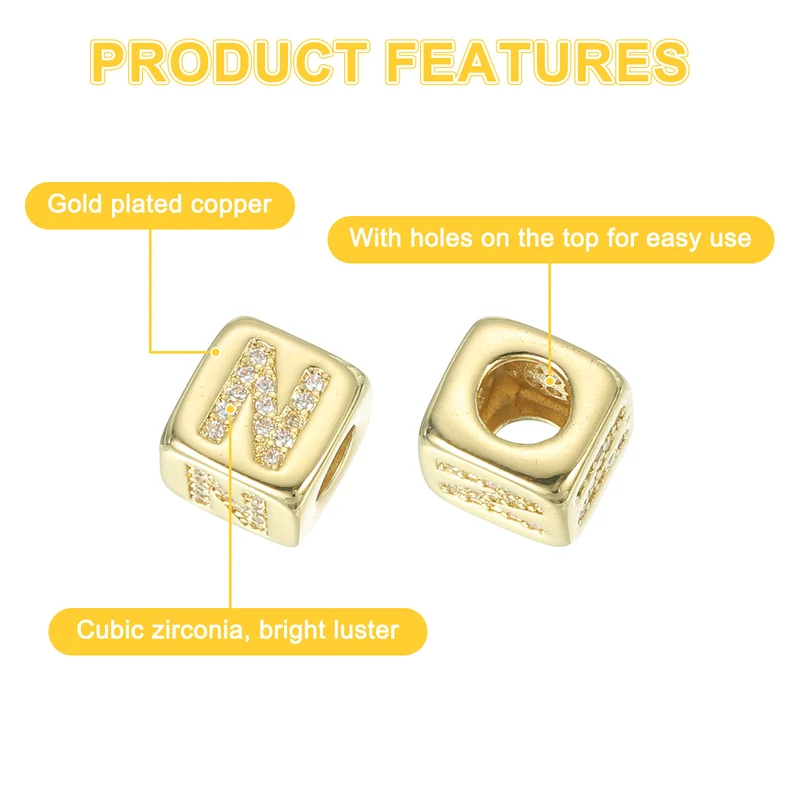 Rhinestone Letters Cube Beads, 26 Letters Dice Charm Alphabet N