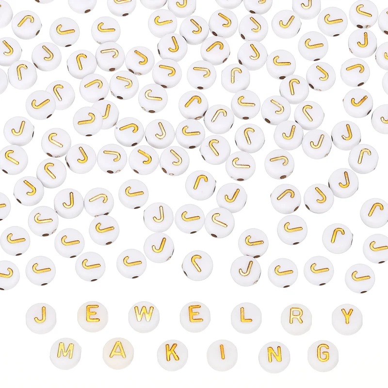 Alphabet Beads, 100 Pcs Gold Letter Beads Acrylic Charms, 4x7mm, Letter J