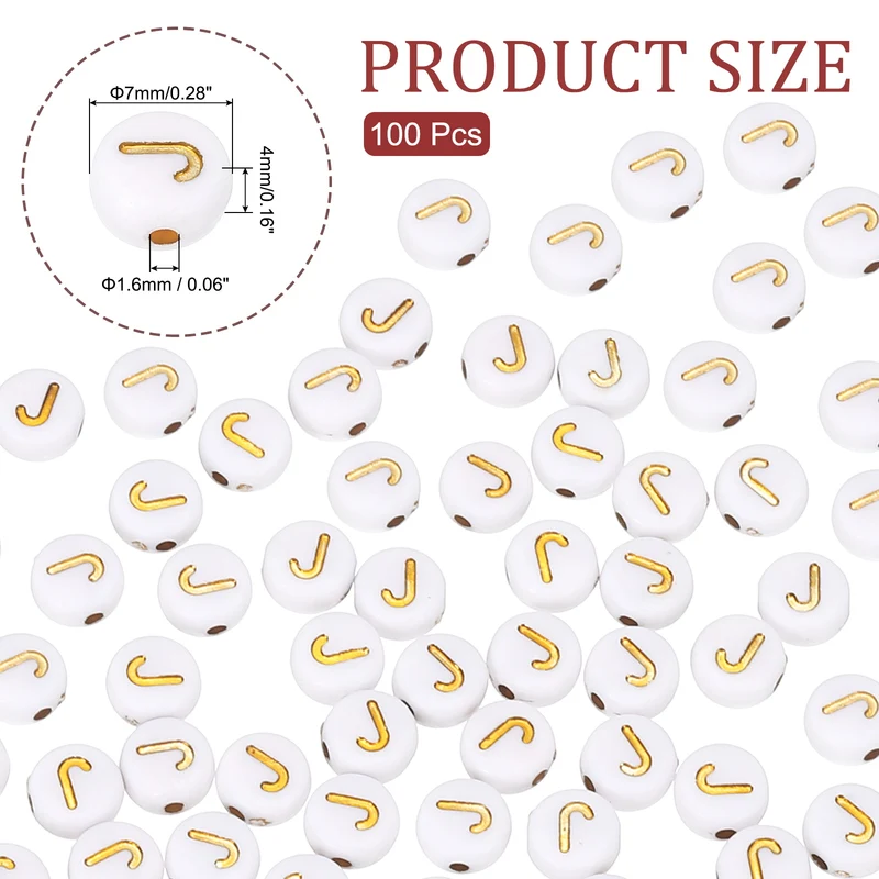 Alphabet Beads, 100 Pcs Gold Letter Beads Acrylic Charms, 4x7mm, Letter J