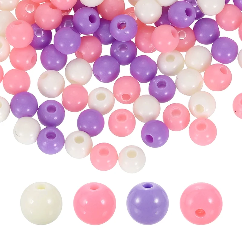 200pcs Cream Purple Acrylic Round Beads 6mm Plastic Resin Loose Bead