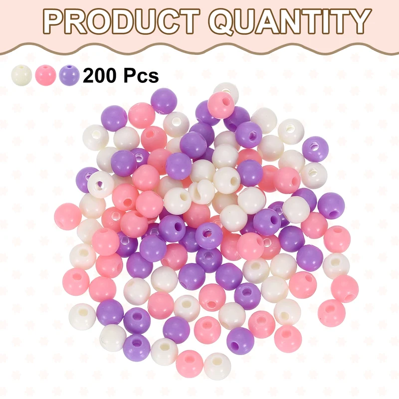 200pcs Cream Purple Acrylic Round Beads 6mm Plastic Resin Loose Bead