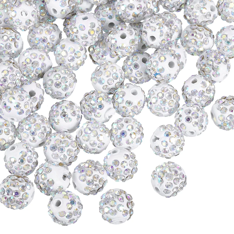 100Pcs 8mm Rhinestone Clay Beads, Polymer Clay Crystal Bead (AB Color)