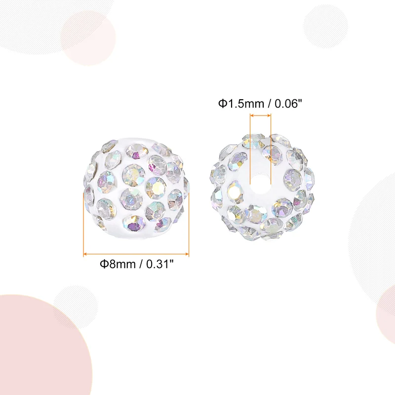 100Pcs 8mm Rhinestone Clay Beads, Polymer Clay Crystal Bead (AB Color)